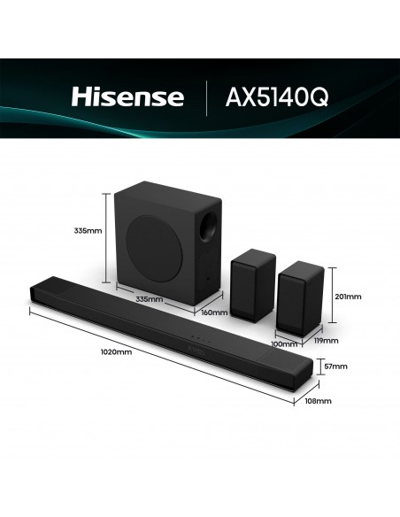 Soundbar Hisense AX5140Q 5.1.4 Canais 600W com Subwoofer